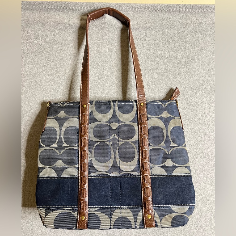 Coach Signature Blue Denim Canvas Tote 11181 Gem